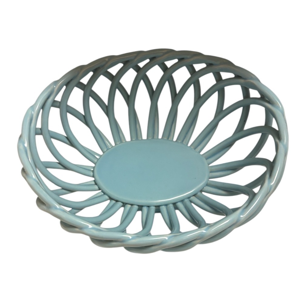 Vintage Lattice Open Ceramic Woven Bread Basket Bowl - Picture 4 of 6